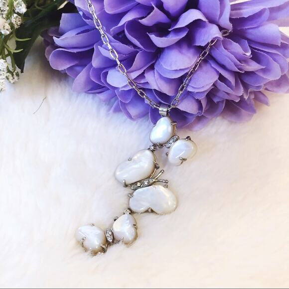 Silver Mother-of-Pearl Multi-Butterfly Pendant Necklace - Picture 1 of 9